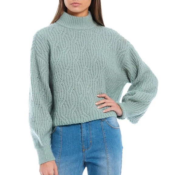 Chelsea & Violet Mock Neck Balloon Sleeve Cable Knit Sweater Size XXL NWT! - Picture 3 of 17